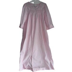 Miss Elaine Pink Seersucker Robe Full Zip Embroidered Pintuck Cotton Blend Sz L